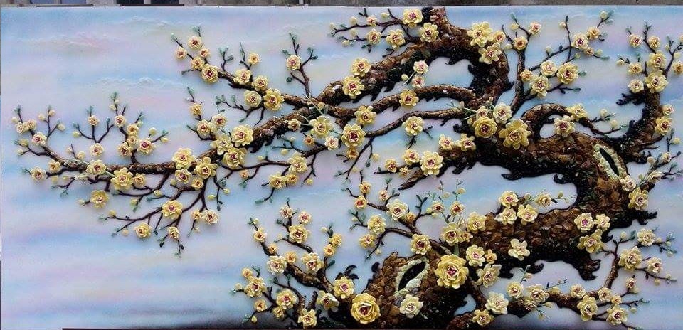 Gemstone painting - apricot flowers 1