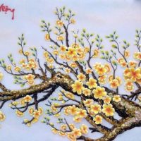 Gemstone painting - apricot flowers
