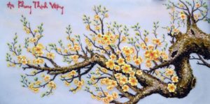 Gemstone painting - apricot flowers