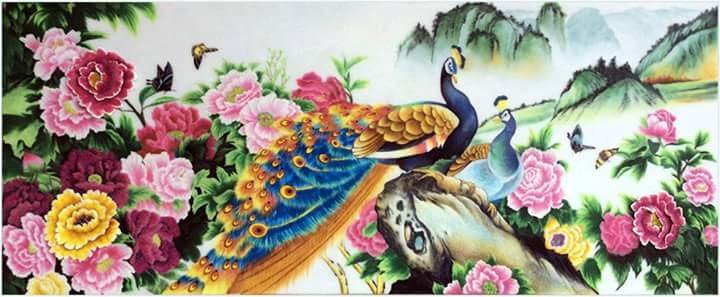 Gemstone painting - couple peacock 1