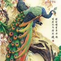 Gemstone painting - couple peacock