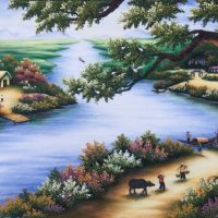 Gemstone painting - river's village Vietnam