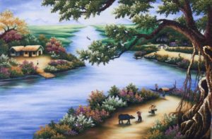 Gemstone painting - river's village Vietnam