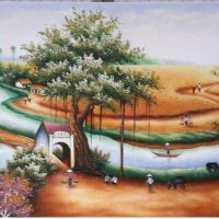 Gemstone painting - village in harvest