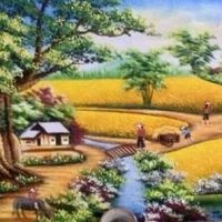 Gemstone painting - village in harvest 2
