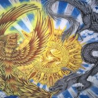 Gemstone painting dragon and phoenix