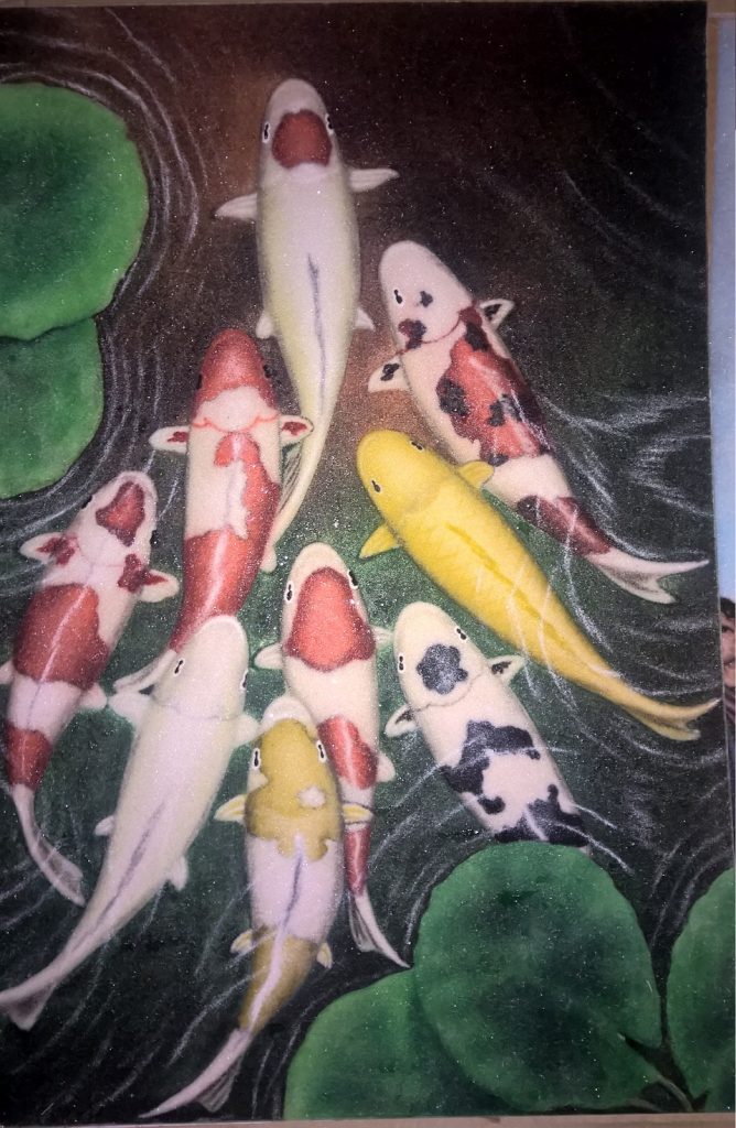 Gemstone painting nine fish 3