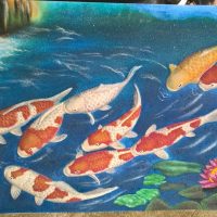 Gemstone painting nine fish 5